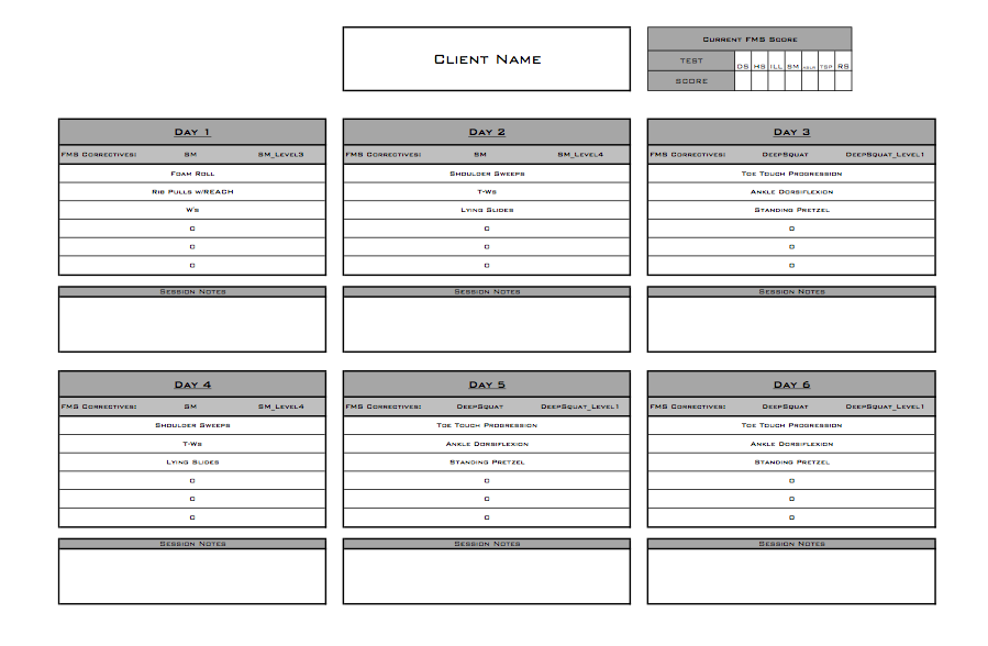 Functional Movement Screen Scoring Sheet