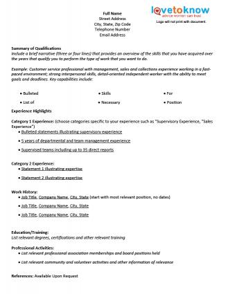 Functional Resume Format Template
