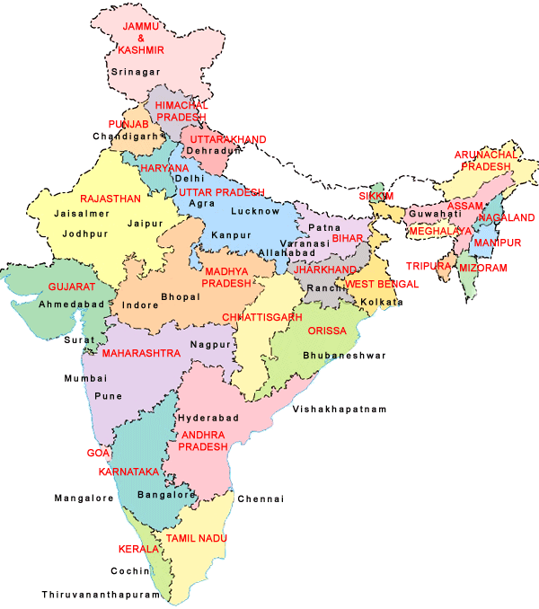 India Map Political With Cities