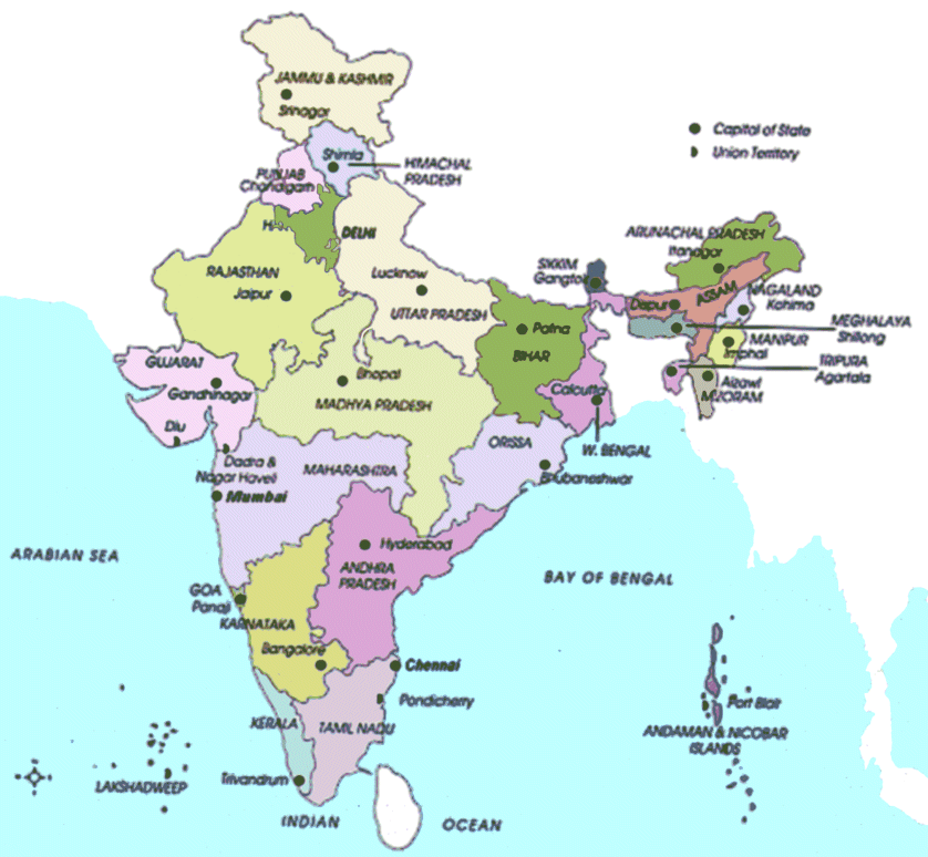 India Map With States And Capital Cities