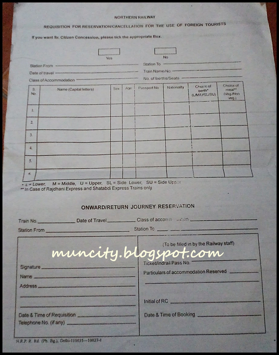 Indian Railways Reservation Form Word Format
