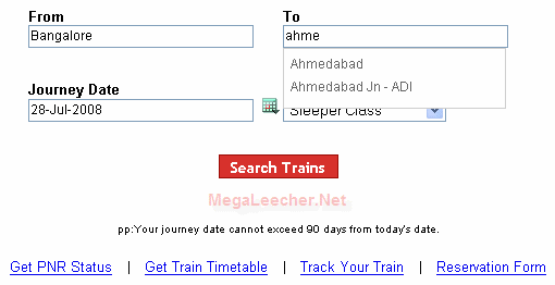 Indian Railways Reservation Seat Availability Between Two Stations