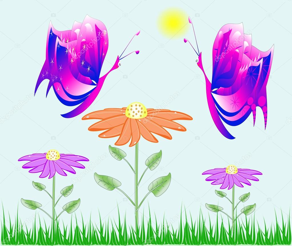 Pictures Of Flowers And Butterflies Cartoons