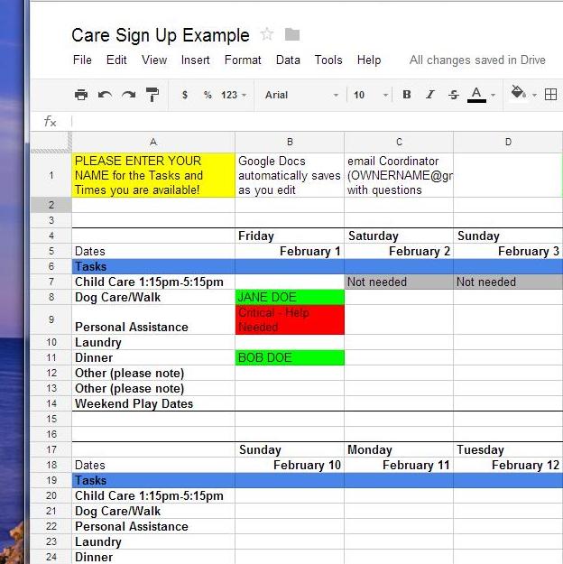 Potluck Sign Up Sheet Template Excel