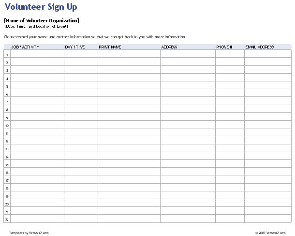 Potluck Signup Sheet