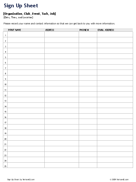 Potluck Signup Sheet With Categories