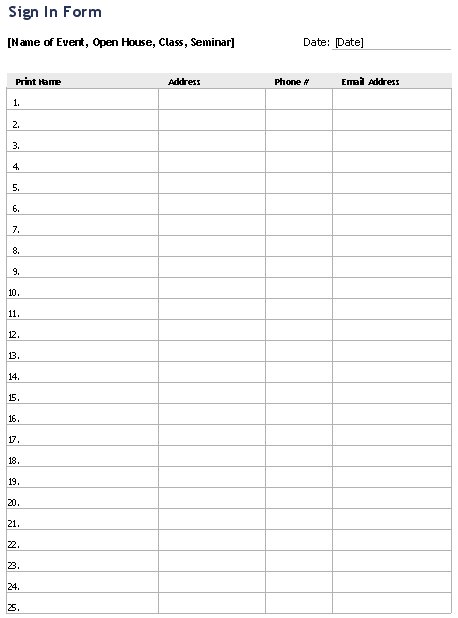 Printable Email Signup Form