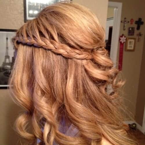 Waterfall Braid With Curls To The Side